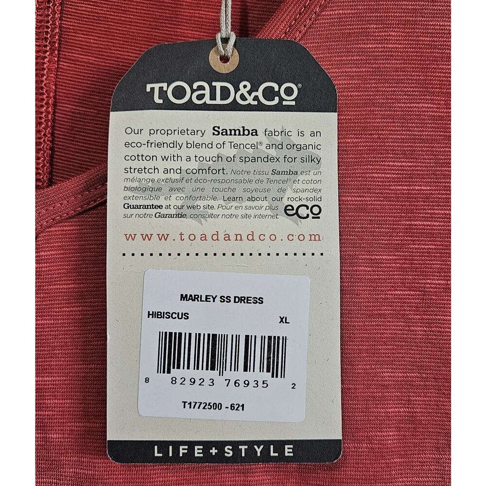 TOAD & CO XL Marley Dress Hibiscus Short Slv Organic Cotton Tencel NEW No Belt - Picture 4 of 8